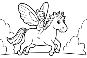 Fėja joja ant Pegaso – stebuklingo Pegaso skrydžio spalvinimo paveiksliukas
