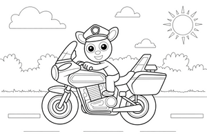 Policijos motociklas – pagalbos tarnybų mašinų spalvinimo paveiksliukas