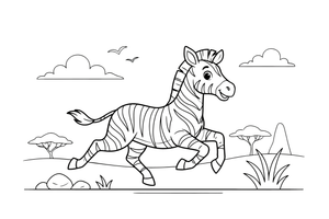Zebras stovi savanoje – šuoliuojančio zebro spalvinimo paveiksliukas