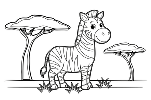 Zebras stovi savanoje – šuoliuojančio zebro spalvinimo paveiksliukas