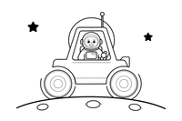Astronautas vairuoja kosminį roverį – astronauto spalvinimo paveiksliukas
