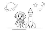 Astronautas šalia raketos – astronauto spalvinimo paveiksliukas