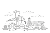 Savivartis išverčia žemių krovinį – statybinių mašinų spalvinimo paveiksliukas