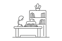 Skaitymo lempa ir atversta knyga ant medinio stalo – jaukios bibliotekos spalvinimo paveiksliukas
