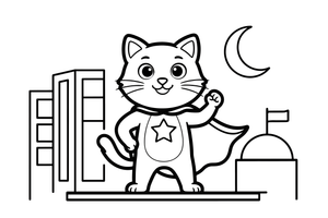 Katinas superherojus su kauke – superherojaus spalvinimo paveiksliukas