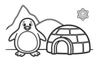 Pingvinas prie iglu – pingvinų nuotykių Arktyje spalvinimo paveiksliukas