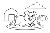 Kiaulė voliojasi purvo baloje – kiaulės spalvinimo paveiksliukas