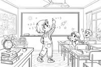 A child writing on the board – School coloring page
