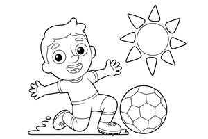 Žaidėjas švenčia čiuoždamas ant kelių – energingo futbolininko spalvinimo paveiksliukas