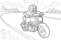 Motociklas lenktyniauja trasoje – motociklų triukų spalvinimo paveiksliukas