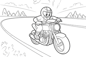 Motociklas lenktyniauja trasoje – motociklų triukų spalvinimo paveiksliukas