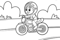 Motociklas lenktyniauja trasoje – motociklų triukų spalvinimo paveiksliukas