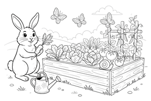 A rabbit next to a vegetable patch – Rabbit coloring page