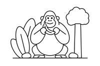 Gorila valgo bananą – gorilos spalvinimo paveiksliukas