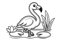 Flamingas stovi ant vienos kojos vandenyje – flamingų tvenkinio spalvinimo paveiksliukas