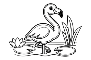 Flamingas stovi ant vienos kojos vandenyje – flamingų tvenkinio spalvinimo paveiksliukas