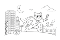 Katinas superherojus su kauke – superherojaus spalvinimo paveiksliukas