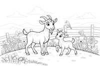 A mama goat with her little kid – Goat coloring page