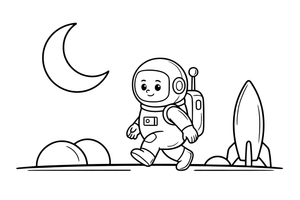 Astronautas žengia pirmąjį žingsnį ant Marso – Marso spalvinimo paveiksliukas