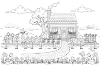 A farmhouse with a fence and a garden – Farmhouse coloring page
