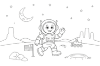 Astronautas žengia pirmąjį žingsnį ant Marso – Marso spalvinimo paveiksliukas