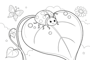 A ladybug on a green leaf with dewdrops – Ladybug coloring page