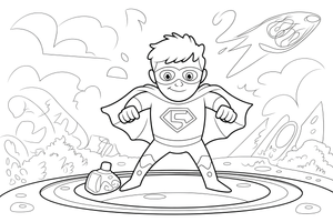 Marsiečio tėčio superherojus – marsiečio pramogų lauke spalvinimo paveiksliukas