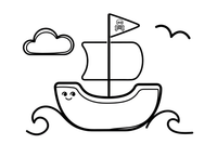 Piratų laivas plaukia bangomis – drąsaus pirato spalvinimo paveiksliukas