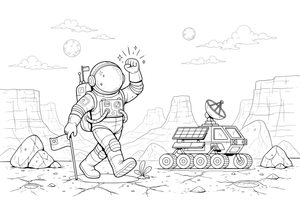 An astronaut taking the first step onto Mars – Mars coloring page