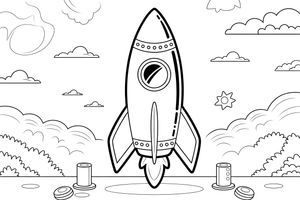Raketa horizonte – raketos nuotykių spalvinimo paveiksliukas