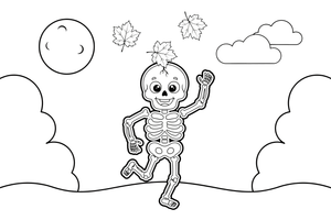 Helovino skeletų šokis – Helovino rudens padarų spalvinimo paveiksliukas