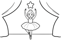 Balerina grakščiai pozuoja iškėlusi rankas – grakščios balerinos spalvinimo paveiksliukas