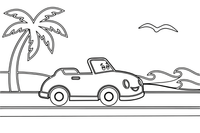Kabrioletas važiuoja pajūrio keliu – įvairių automobilių spalvinimo paveiksliukas
