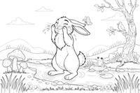 A rabbit washing its face with its paws – Rabbit coloring page