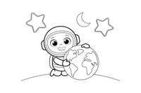 Astronautas apkabina planetą Žemę – astronauto spalvinimo paveiksliukas