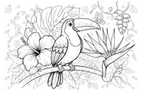 A toucan by tropical flowers – Toucan coloring page