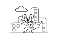 Šuo superherojus su mažu apsiaustu – superherojaus spalvinimo paveiksliukas