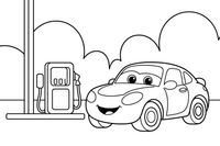Automobilis degalinėje – automobilių mieste spalvinimo paveiksliukas