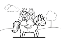 Princesės joja ant ponio – princesių karališkų akimirkų spalvinimo paveiksliukas