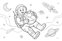 An astronaut hugging planet Earth – Astronaut coloring page