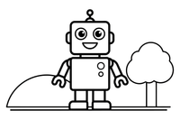 Kampuotas robotas su kvadratine galva ir antena – judraus roboto spalvinimo paveiksliukas
