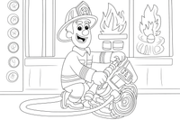 A firefighter rolling up a hose – Fire Station coloring page