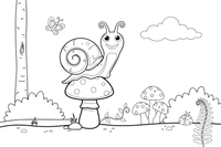 Sraigė ant grybo – sraigės spalvinimo paveiksliukas