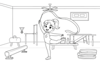 Gimnastė sukioja kaspiną – gimnastikos spalvinimo paveiksliukas