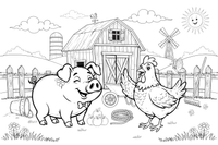 A pig and a chicken in the farmyard – Pig coloring page