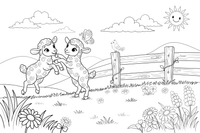 Two lambs playing together – Sheep coloring page