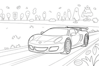 Vienas didelis žemas ir ilgas sportinis automobilis iš šono iš arti – sportinių automobilių spalvinimo paveiksliukas