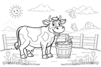 A cow next to a bucket of milk – Cow coloring page