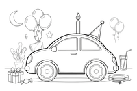 Automobilio formos tortas su žvakute – gimtadienio torto linkėjimų spalvinimo paveiksliukas