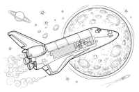 A space shuttle passing by the moon – Space Shuttle Mission coloring page